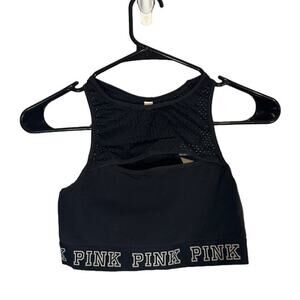 PINK Victoria's Secret Black Cut Out Mesh Back Haut Court Crop Women Sz S